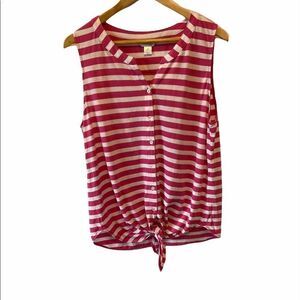CJ BANKS Pink&White Stripe Tie a button Up Top XL